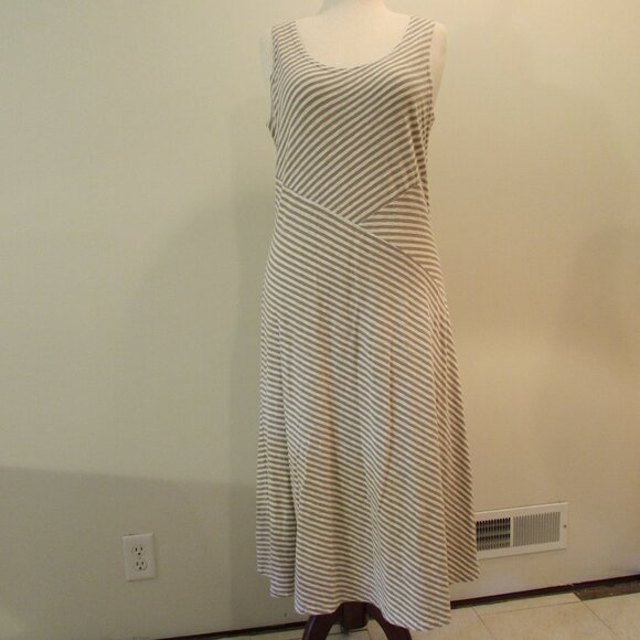 Cut Loose Cotton/Linen Tan/White Striped Tank Maxi - Picture 6 of 16